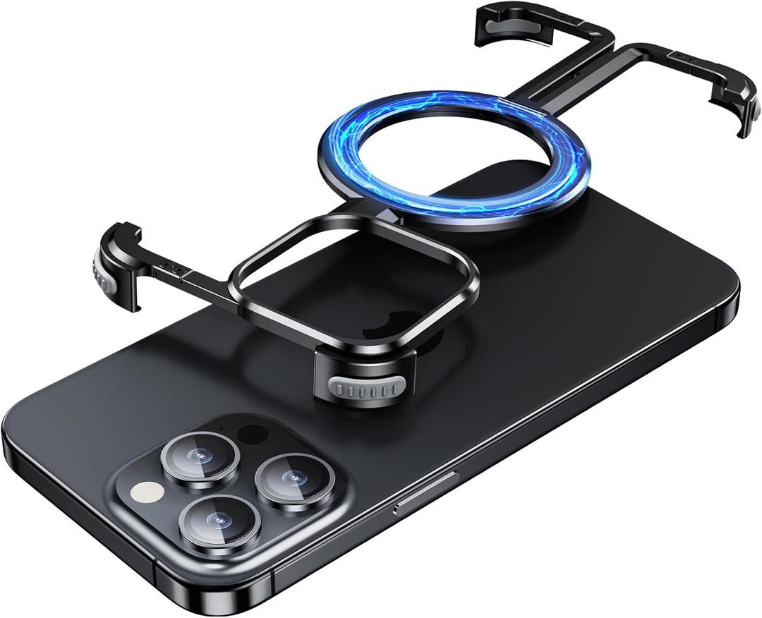 OATSBASF Frameless for iPhone 14 Pro Case 6.1, with Invisible Magnetic O-Ring Stand Case, Bezel Less Minimalist, Protective Shockproof, Upgraded Metal Slim Cover 6.1 Inch Phone, Black