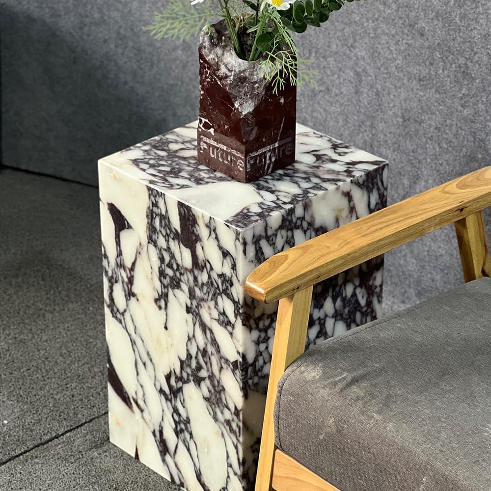 Luxury Marble Side Table,Square End Table for Modern Sofa and Bed, Living Room, Sofa, BedroomCalacatta Viola, 11.8"l X 11.8"w X 19.6"h