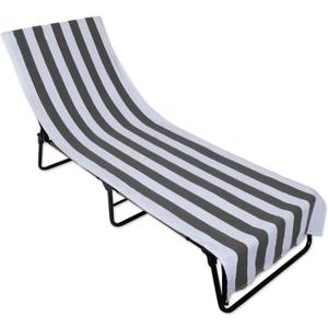 DII Stripe Beach Lounge Chair Towel with Fitted Top Pocket, 26x82, Gray