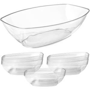 Prestee 24 Clear Plastic Serving Bowls - 64oz Oval Disposable Bowls for Parties - Chip Basin, Snack Bowl, Candy Dishes, and Salad Containers - Great for Holiday and Christmas Entertaining