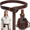 2 Pcs Medieval Belts with Belt Pouch, Renaissance Leather Belt with Drawstring Bag, Vintage Knight Belts and Waist Bag, Renaissance Medieval Leather Set for Halloween Cosplay