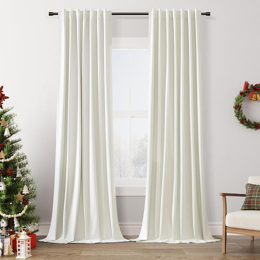 Guken Ivory Linen Blackout Curtains 108 Inch Length 2 Panels Set for Living Room Bedroom Back Tab Thermal Insulated 100% Black Out Linen Drapes Room Darkening Window Curtains