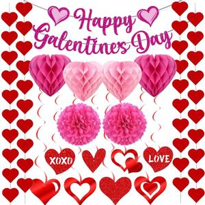 Happy Galentines Day Decorations Set, Happy Galentine's Day Banner, Heart Garland, Hanging Swirls, Heart Honeycombs, Paper Flower for Girls Women Happy Valentine Day Party Supplies Celebrating Ladies Decor