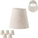 5 Pack Beige Chandelier Shades, 4" Top x 6" Bottom x 6" High Barrel Lamp Shade, 4.0x6.0x6.0 Inch Linen Fabric, Perfect Fit for 5-Light Pendant Light Wall Sconce, Clip On Bulb E12 Socket(Large Size)