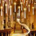 Christmas Decorations - 32pcs Floating Candles with Wand Magic Hanging Candles, Flameless Warm Light Flickering Battery Operated Candles, Floating LED Candle for Halloween Christmas Theme Party