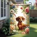 Spring Summer Dachshund Garden Flag Floral Flower Daisy Dog Seasonal Garden Flag 12x18 Inch Double Sided Decoration Yard Small Flag For Outside Holiday Seasonal Outdoor Banner