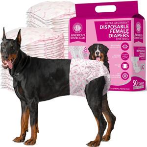 American Kennel Club Female Dog Wrap, Disposable Diapers with Wetness Indicator, Large, 50 Count (Large Waist Size 18 - 27 in)