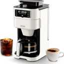 Drip Coffee Maker with Built-in Grinder, 10-Cup Coffee Machine with 24-Hour Delay Timer, Touch Screen, Self-Cleaning, Reusable Filter, 1.5L Removable Water Tank, Warming Plate, White
