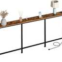 CHOEZON 78.7'' Narrow Console Table with Power Outlet 7.1" Skinny Sofa Table, Long Behind Couch Table with Charging Station, Entryway Table for Hallway, Living Room Rustic Brown and Black TXG20UBF, 78.7*7.1*32.3in