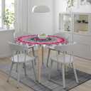 Waterproof Tablecloth with Elastic Tablecloth for Round Tables 36"-70" for Indoor Outdoor Patio Use, 60Inch, Pink and Grey Ethnic Folk Style
