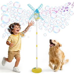 Belemar Windmill Bubble Machine Toys for Kids & Boys, Standing Bubble Blower with Lights & Music, 51" Adjustable Height, 130ml Tank, Bubble Solution Included, Outdoor Toy for Parties & Birthdays, Missing Parts, Dirty/Pre-Owned