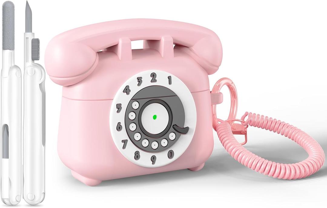 KOREDA for AirPods Pro 2nd/1st Generation Case Cover with Cleaner Kit & Lanyard, Cute Funny Telephone Design Silicone Protective Case for AirPods Pro 2 - Pink