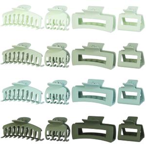 2 x Hair Claws 16 Pcs Hair Clips for Women Thin Thick Curly Hair Large and Small Matte Banana Clips Strong Hold Nonslip (Green series)