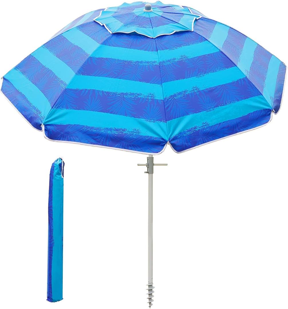 Beach Umbrella w/Sand Anchor & Tilt, Heavy Duty Wind Outdoor Umbrellas with Air Vents Design & Carry Bag, UV 50+ Protection Portable Sun Shade for Patio, Pool, Garden