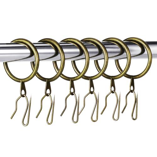 Hotop 30 Pcs Metal Drapery Curtain Rings 0.98/1.26/1.65 inch Interior Diameter and 30 Pcs Hanging Curtain Drapery Pin Hooks for Window Door Shower(Oil-Rubbed Bronze,42mm)