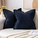 MIULEE Decorative Throw Pillow Covers for Couch Bed Livingroom 20x20 Inch Set of 2 Navy Blue Boho Accent Throw Pllows Broadside Striped Patchwork Soft Corduroy Summer Coastal Pillowcases