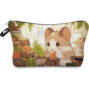 Cartoon Hamster Cosmetic Bag for Women Cute Small Makeup Organizer Pouch with Zipper Cartoon Hamster Toiletry Makeup Bag Gifts for Women Hamster Lovers