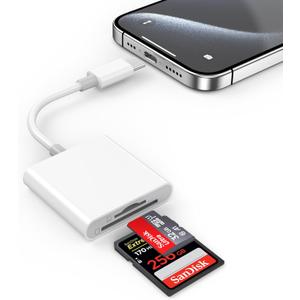 USB C SD Card Reader for iPhone, iPad, Lightning Dual Port SD Card Adapter, Memory Card Reader for Camera Adapter, Support SD, Micro SD, USB 3.0, Plug and Play