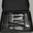 HIKAA Forged Silverware Set Stainless Steel Flatware Set,Service for 8,Matte Satin Polished Cutlery Set, with Serving Set and Metal Organizer (Matte Silver 45PCS)