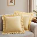 Ruffle Euro Pillow Covers, Yellow, 26x26 Inches, 2 Pack | Square Pillow Cases, Microfiber, Decorative Euro Sham Covers, For Sofa Couch Bedroom Living Room