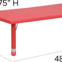 Flash Furniture 48x24 in Plastic Activity Table with 6 Chairs, Red, 24"W x 48"D x 14.50" - 23.75"H