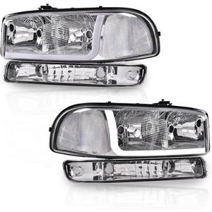 G-PLUS LED Headlights Assembly Fit GMC Sierra 1500HD 2500HD 3500 1999-2007/Fit GMC Yukon XL 1500 2500 1999-2006,Headlamps Clear Lens Chrome Housing Clear Reflector