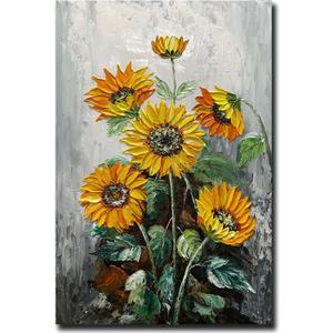 ART8YUQI Paintings - Texture Wall Art Abstract Sun Flower Views Picture Modern Landscape Artwork Oil Painting for Decor 24x36 Inch