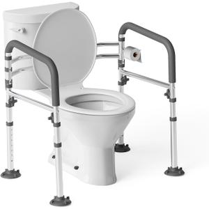 Loyoda Toilet Safety Rails, Height-Adjustable Toilet Frame Width-Adjustable Toilet Handles Foldable Toilet Rail Provides Support for Seniors Pregnant Disabled Gray
