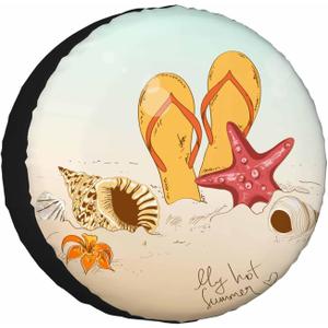 Summer Beach Spare Tire Cover Seashells Starfish and Flip Flops Wheel Covers for RV Tires Camper Tire Case Protectors for Trailer Rv SUV Truck Travel Trailer 15 in