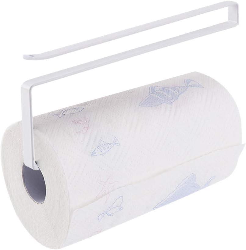 Usmascot Paper Towel Holder Dispenser Under Cabinet Paper Roll Holders (NO Drilling) for Kitchen Bathroom, Hanging Paper Towel Rack Hanger Over the Door, Humanized Design (White)