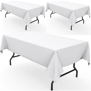 Pureegg Rectangle Table Cloth 60" x 102" Durable Polyester Tablecloth Offers Reusable & Washable Protection, Ideal for Outdoor Party, Picnic, Wedding, Banquet and Birthday, 3 Pack, White