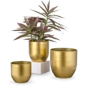 Briful Set of 3 Gold Galvanized Buckets Multi-Size Rustic Chic Metal Planters for Home Centerpieces Table Decorations, Farmhouse Garden Round Metal Pots for Flowers Plant Herb(4.7''/5.3''/6.5'')