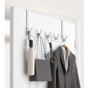 KitchLife Over The Door Hooks Hanger, Heavy Duty Rack for Winter Coat, Fits 1 3/4" Doors, L18U - Bathroom Accessories and Towel Organizer Holder, White,1-Pack