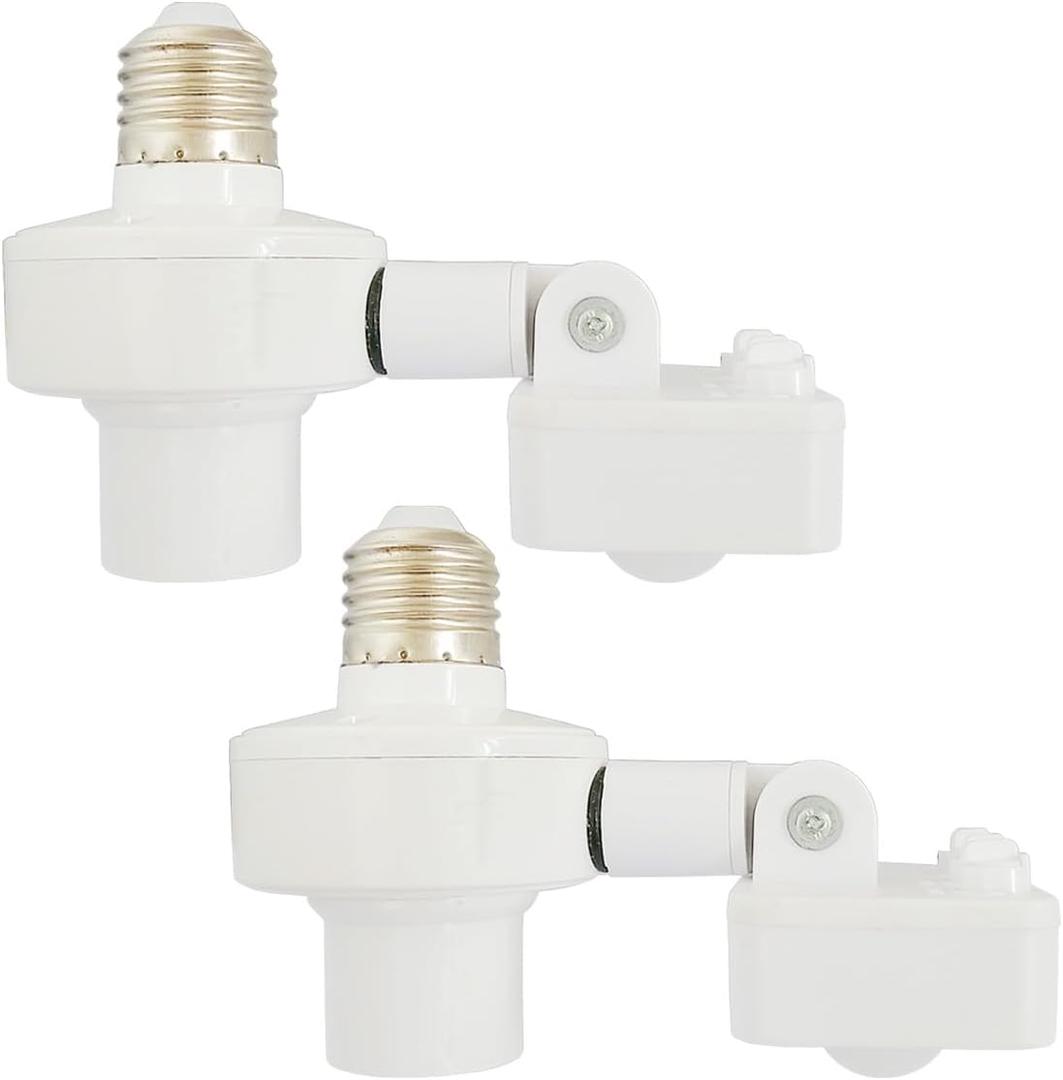 2 Pack Motion Sensor Light Sockets,Motion Activated Socket Adapter, E26/E27 Adjustable Sensor Head Security Light Bulb Socket for Garage,Hallway,Pantry Room,Laundry Room