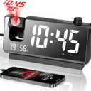 Projection Alarm Clocks for Bedrooms - 2025 New Alarm Clock with 180 Rotatable - Digital Clock with Clear LED Display, Loud Dual Alarm Clock for Heavy Sleepers, Kids Elderly, Snooze, USB Charger
