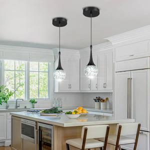 Flashing God Black 1 Light Crystal Pendant Lighting K9 Crystal Globe Pendant Chandeliers Crystal Bubble Chandeliers Kitchen Island Pendant Lighting Dimming LED 2700k 4500k 6000k