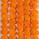5 PC - 4.5 feet Marigold Garlands Halloween Diwali Pooja Indian/American Wedding Party Mantle Decorations Faux Artificial Floral Strings Christmas Fall Festival Spring Bush Floral Decor - Orange