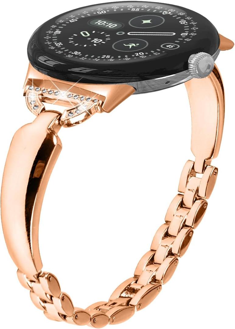 Miimall Band for Google Pixel Watch 4 3 2 1 41mm for Women, No Gap, Adjustable, Zinc Alloy Metal Shiny Bracelet Rhinestone Diamond Wristband Dressy Replacement Slim Strap for Pixel Watch 4 3 2 1 41mm (Rose Gold)
