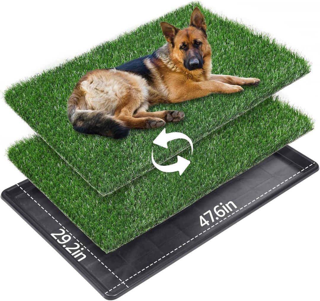 LOOBANI 47.6"x29.2" Extra Large Dog Grass Potty Tray - Dog Litter Box with 2-Pack Replacement Artificial Grass Puppy Training Pads - Potty Tray for Balcony Apartment Indoor Outdoor Use (XXXL-47.6"x29.2")