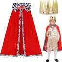 King Costume for Kids - Robe and Crown for Boys Royal Prince Outfit Dress Up Cosplay (Red)