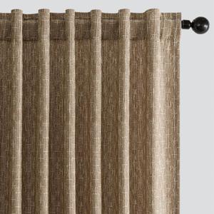 MIULEE Decorative Back Tab Linen Curtains with Geometric Pattern for Living Room Bedroom Farmhouse Rustic Thick Woven Textured Patterned Mudcloth Drapes 63 Inch Length 2 Panels Set, Brown