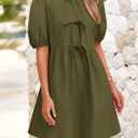 PRETTYGARDEN Womens 2025 Summer Casual Short Sleeve Dresses A Line Bow Tie Front Babydoll Loose Cute Mini Dress with Pockets (Green, S)