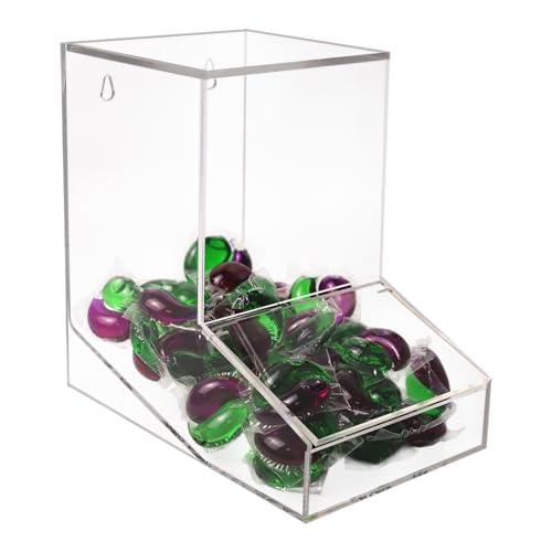 Gnjoyxuan Laundry Pods Container, Acrylic Candy Dispenser with 2 Lid, Dishwasher Pod Holder for Laundry Room, Home, kitchen, Office Used- Stand or Wall Mount