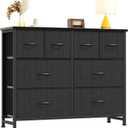 DUMOS Dresser for Bedroom with 8 Fabric Drawers, Wide Fabric Dresser for Closet, Storage Tower with Wood Top and Mental Frame, Storage Unit for Living Room,Hallway, Entryway, Black (11.8"D x 39.4"W x 30.3"H (8 Drawers))