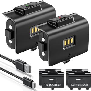 Rechargeable Battery Pack for Xbox Controller,2x4320mWh Batteries Pack for Xbox One X|S/Xbox Series X|S/One Elite Controllers- with USB-C Charging Cable,Remote Play and Charge kit with 4 Cover(2 Pack)