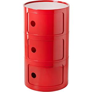 3 Tier Round Nightstand with Drawer, Red Round Side Table Small Plastic Storage End Table Suitable for Bedroom, Living Room, Bathroom, 22.8IN