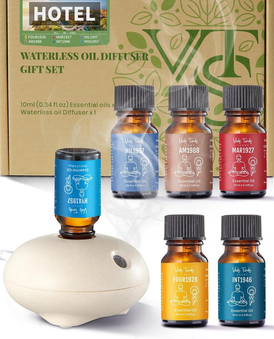 Waterless Diffuser with Hotel Essential Oils, Luxury Home Scents - Inspired by 5-Star Hotels, Fragrance Oil Blends for Diffusers, Air Freshener Aromatherapy Gifts Set