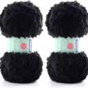 2 Skeins Soft Chunky Fluffy Fuzzy Faux Fur Yarn for Crocheting - Eyelash Furry Yarn for Knitting Blankets, Scarves and Sweaters, 3.5 Oz/75 Yards Per Roll(Black)
