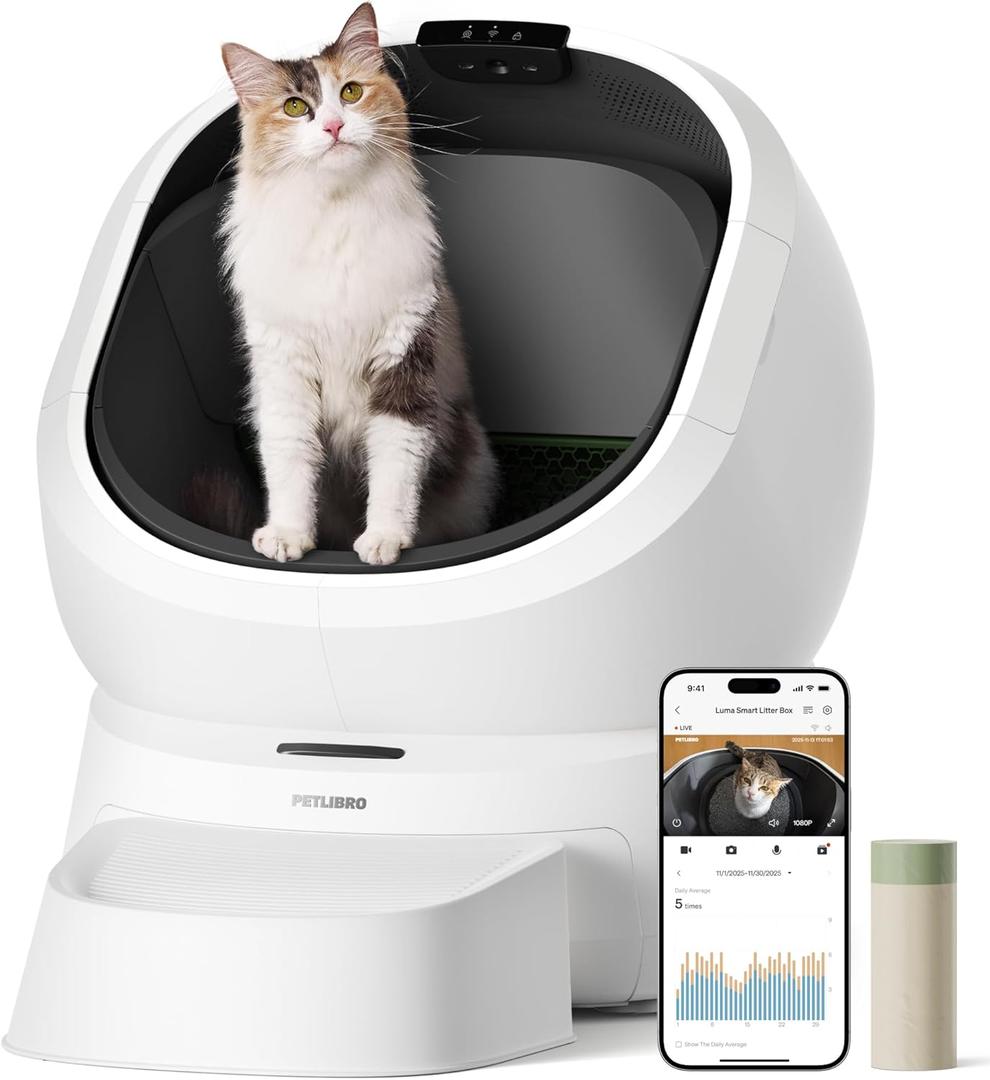 PETLIBRO Luma Automatic Cat Litter Box AI-Camera Waste Analysis, Auto Odor-Control Self Cleaning Cat Litter Box with Multi-Cats Recognition, Smart App Usage Tracking, Safety Sensors and Large Open Top (White)