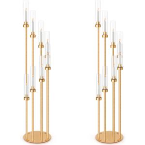 Suclain 2 Sets Floor Candelabra 8 Arms 54 Inch Tall Metal Candle Holders Candlestick Centerpiece for Table Candle Holder with Acrylic Lampshade for Wedding Party Home Decoration (Gold)